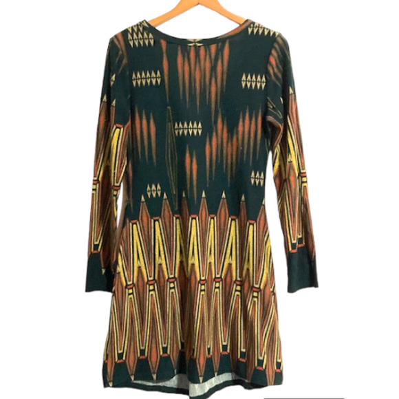 HUNTER Green & Gold Pattern V Neck Dress - Large - Picture 5 of 7